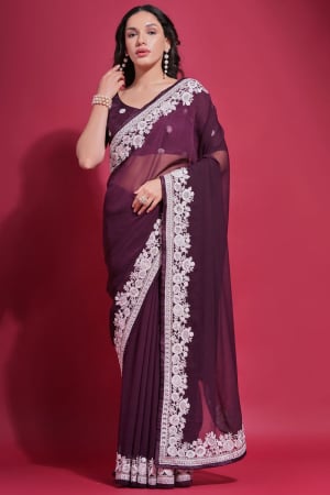 Wine Georgette Party Wear Saree