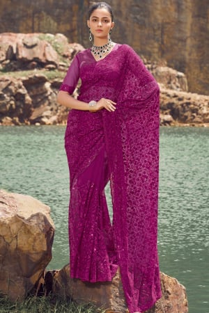 Wine Net Heavy Designer Saree