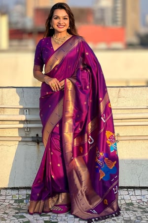 Wine Paithani Weaving Soft Silk Saree