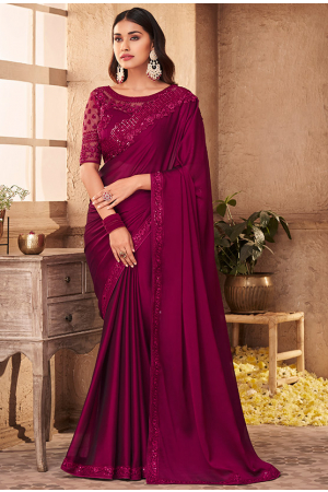 Wine Silk Saree with Embroidered Blouse