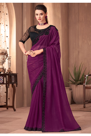 Wine Silk Saree with Embroidered Blouse