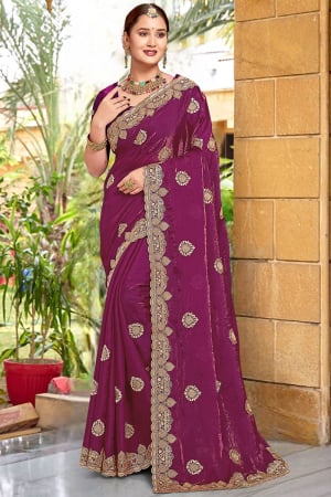 Wine Zari Embroidered Fendi Silk Saree