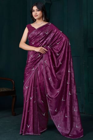 Wine Zarkan Embellished Crepe Silk Saree