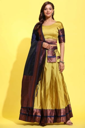 Yellow Art Silk Lehenga Choli for Festival
