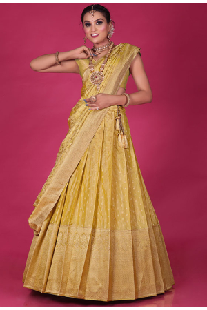 Yellow Banarasi Silk Lehenga Choli Set
