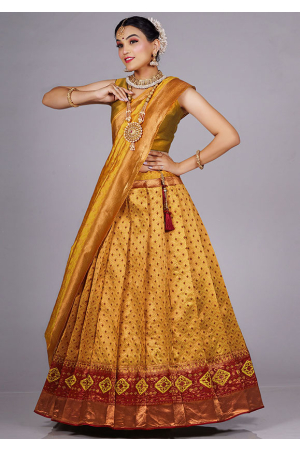Yellow Banarasi Silk Zari Weaving Lehenga Choli Set