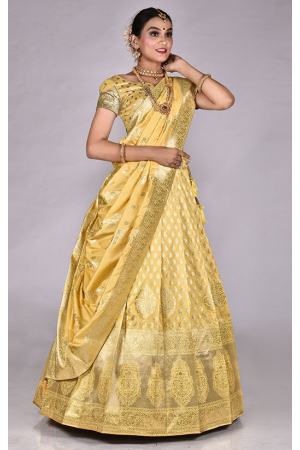 Yellow Banarasi Silk Zari Work Lehenga Choli Set