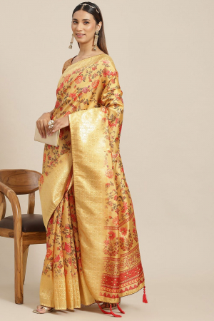 Yellow Banasari Zari Weaving Silk Saree