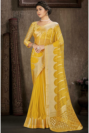 Yellow Brasso Printed Saree