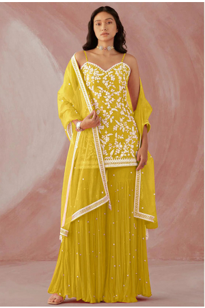 Yellow Designer Sarara Kameez Suit