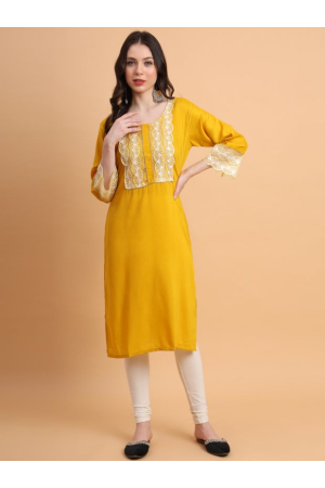 Yellow Embroidered Cotton Silk Kurti