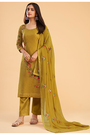 Yellow Embroidered Georgette Pant Kameez
