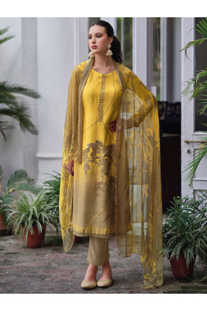 Yellow Embroidered Muslin Pant Kameez