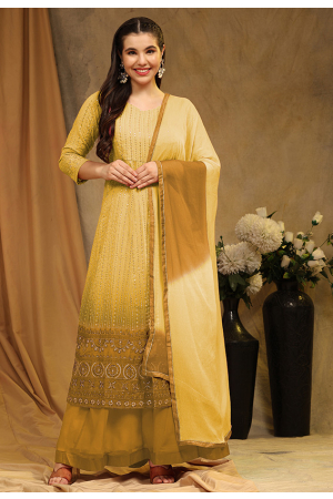 Yellow Faux Georgette Designer Sarara Kameez Suit