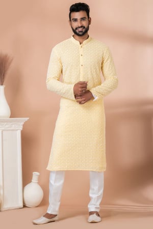 Yellow Festival Wear Kurta Pyjama Set