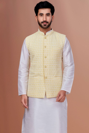 Yellow Georgette Embroidered Waistcoat
