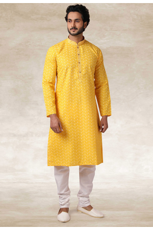 Yellow Handloom Cotton Kurta Set
