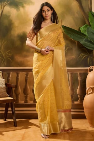 Yellow Khadi Organza Woven Jacquard Saree