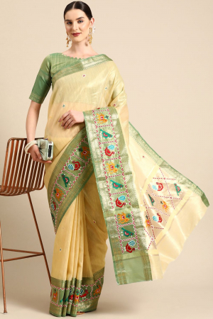 Yellow Organza Embroidery Patola Work Party Wear Saree