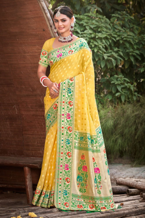 Yellow Paithani Silk Zari Woven Saree