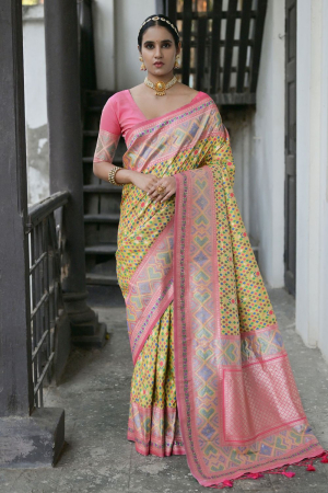 Yellow Paithani Silk zari Woven Saree