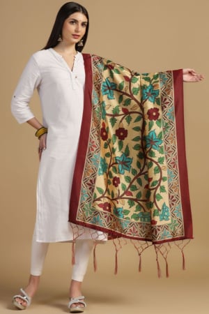 Yellow Printed Assam Silk Dupatta