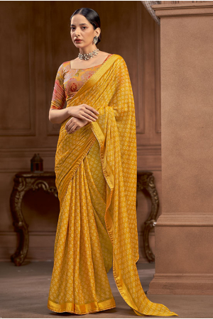 Yellow Printed Casual Saree
