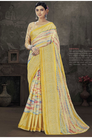 Yellow Printed Party Wear Saree