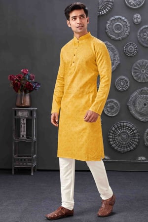 Yellow Printed Polyester Kurta Set