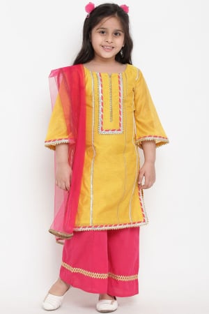 Yellow Pure Chanderi Silk Sarara Kameez Suit