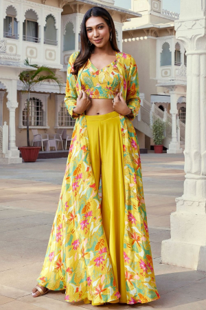 Yellow Readymade Crop Top with Palazzo