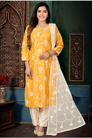 Yellow Readymade Salwar Kameez Suit