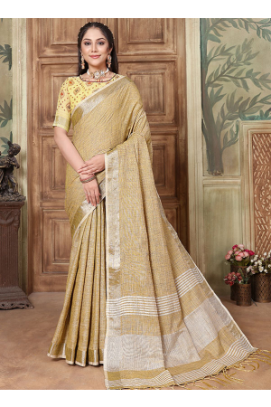 Yellow Soft Linen Weaving Saree