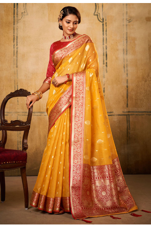 Yellow Weaving Pallu Tissue Saree