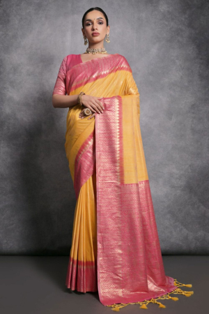 Yellow Zari Woven Tussar Silk Saree