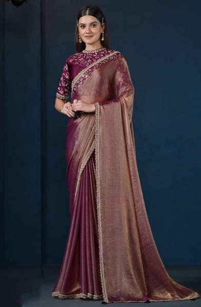 Magenta Heavy Embroidered Designer Saree