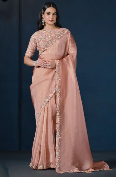 Peach Heavy Embroidered Designer Saree