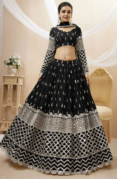 Black Embroidered Georgette Lehenga Choli