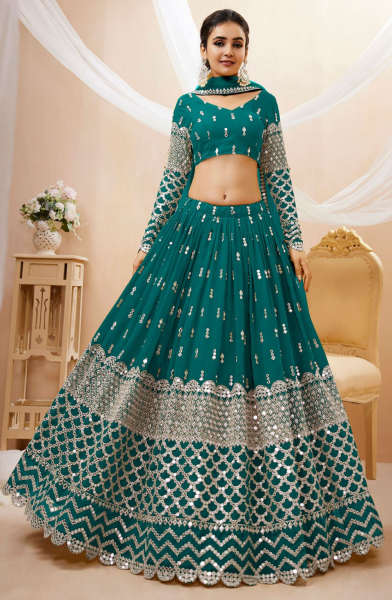 Peacock Green Embroidered Georgette Lehenga Choli