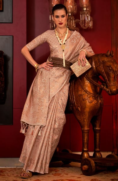 Beige Handloom Weaving Silk Saree