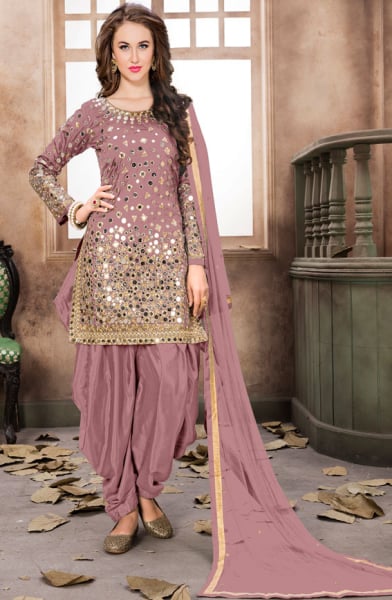 Mauve Mirror Work Patiala Suit