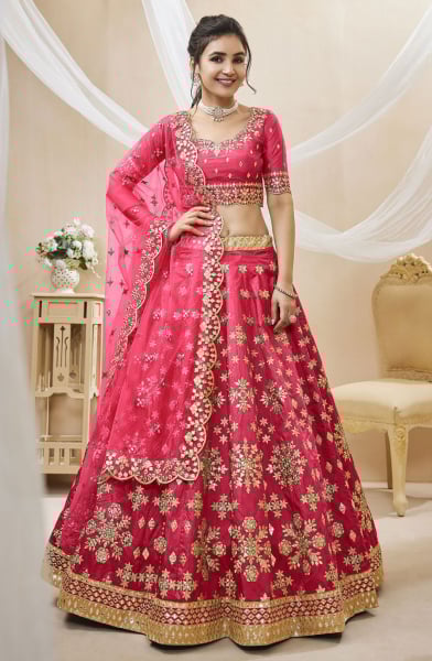 Rani Pink Embroidered Art Silk Lehenga Choli