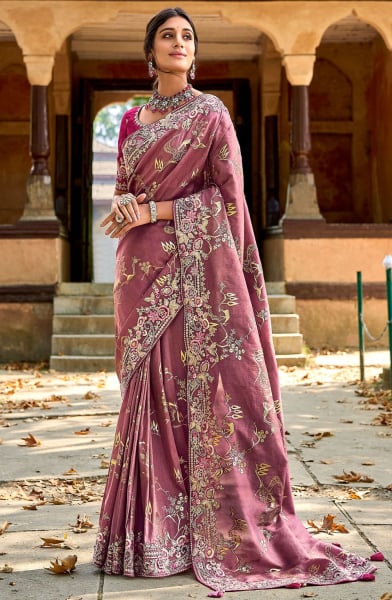 Old Rose Gadhwal Silk Designer Saree