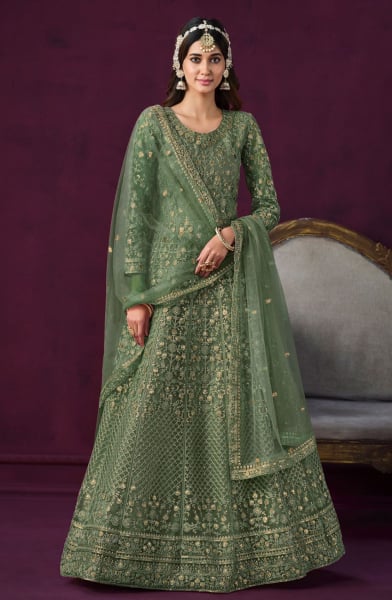 Sauf Green Net Designer Anarkali Suit for Wedding