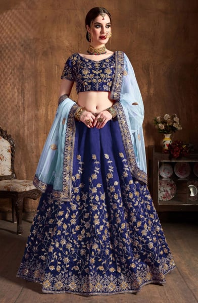 Royal Blue Raw Silk Designer Lehenga Set