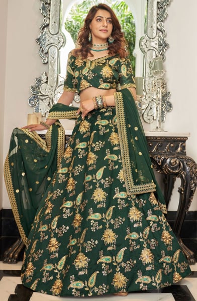 Forest Green Art Silk Designer Lehenga Choli