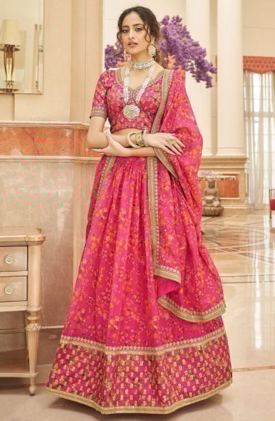 Gajari Pink Organza Designer Lehenga Choli