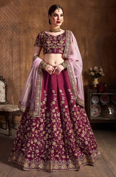 Magenta Raw Silk Designer Lehenga Set