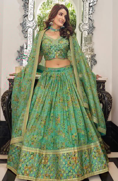 Pistachio Green Organza Designer Lehenga Choli
