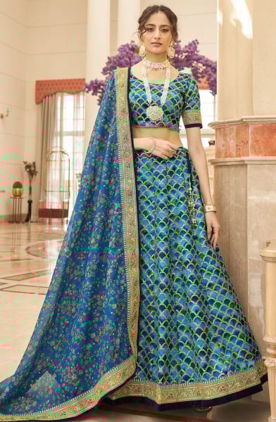 Sky Blue Art Silk Designer Lehenga Choli